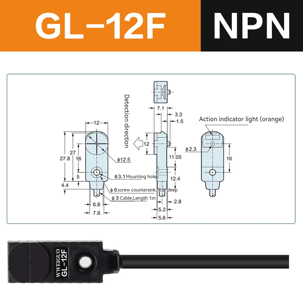 npn Miniature Proximity Switch GL-8H GL-8F GL-12H GL-12F Inductive Proximity Sensor Top sensing detection distance 2.5–4 mm