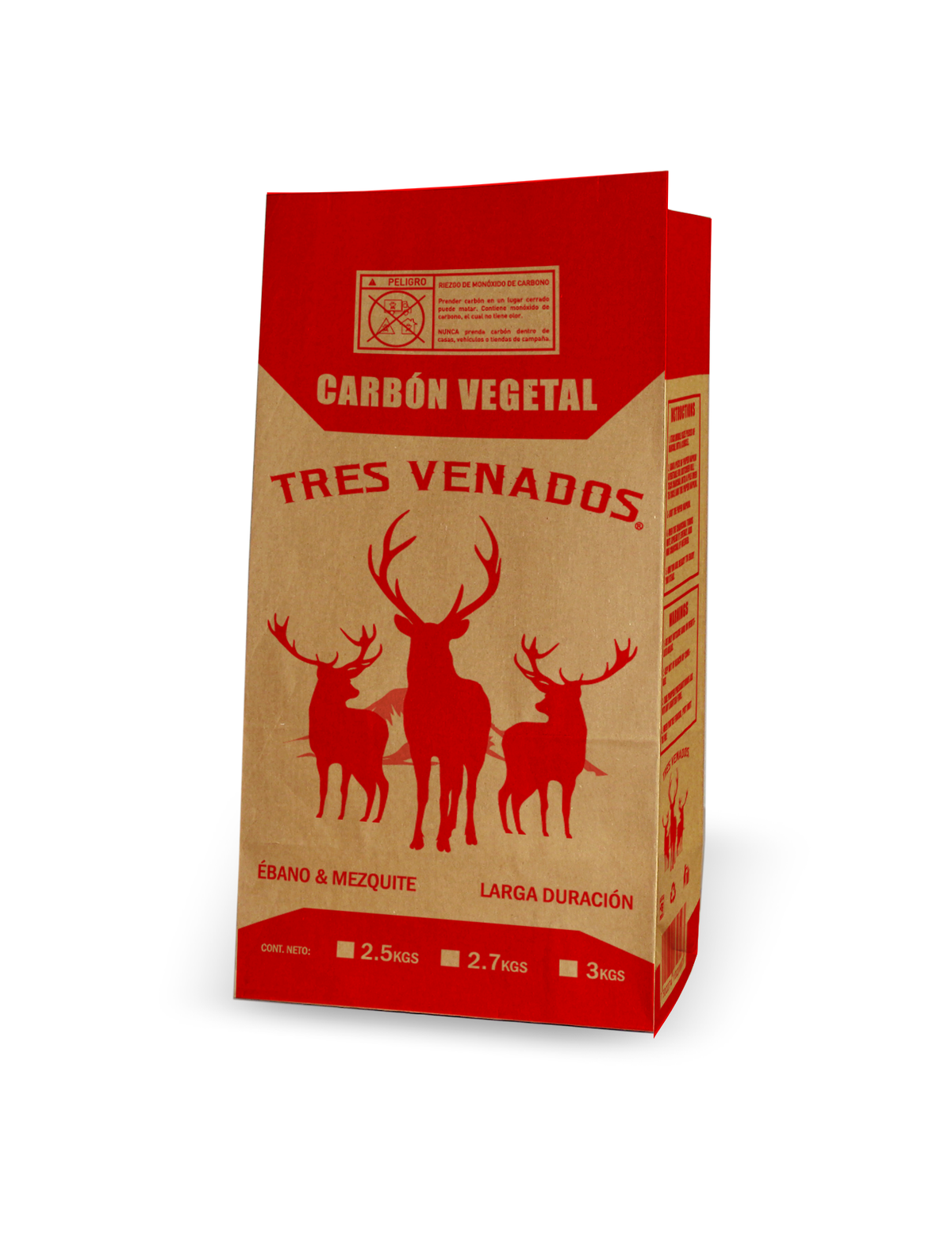 Bolsa para carbón Tres Venados 3 kg kraft, 1 tinta rojo