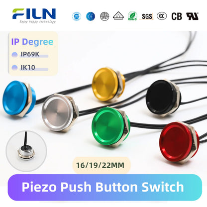 FILN Piezo Push Button Switch Waterproof IP68 16mm 19mm 22mm Industrial Medical Marine  Protection Pulse Output Touch Switch