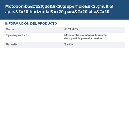 Motobomba de superficie multietapas horizontal para alta presión ALTAPRS22XT15/1230