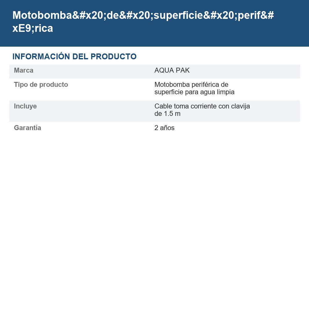 Motobomba de superficie periférica AP-PRA5/1127