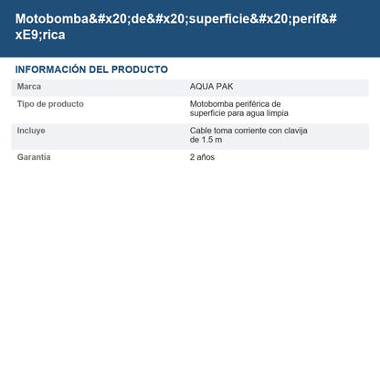 Motobomba de superficie periférica AP-PRA5/1127