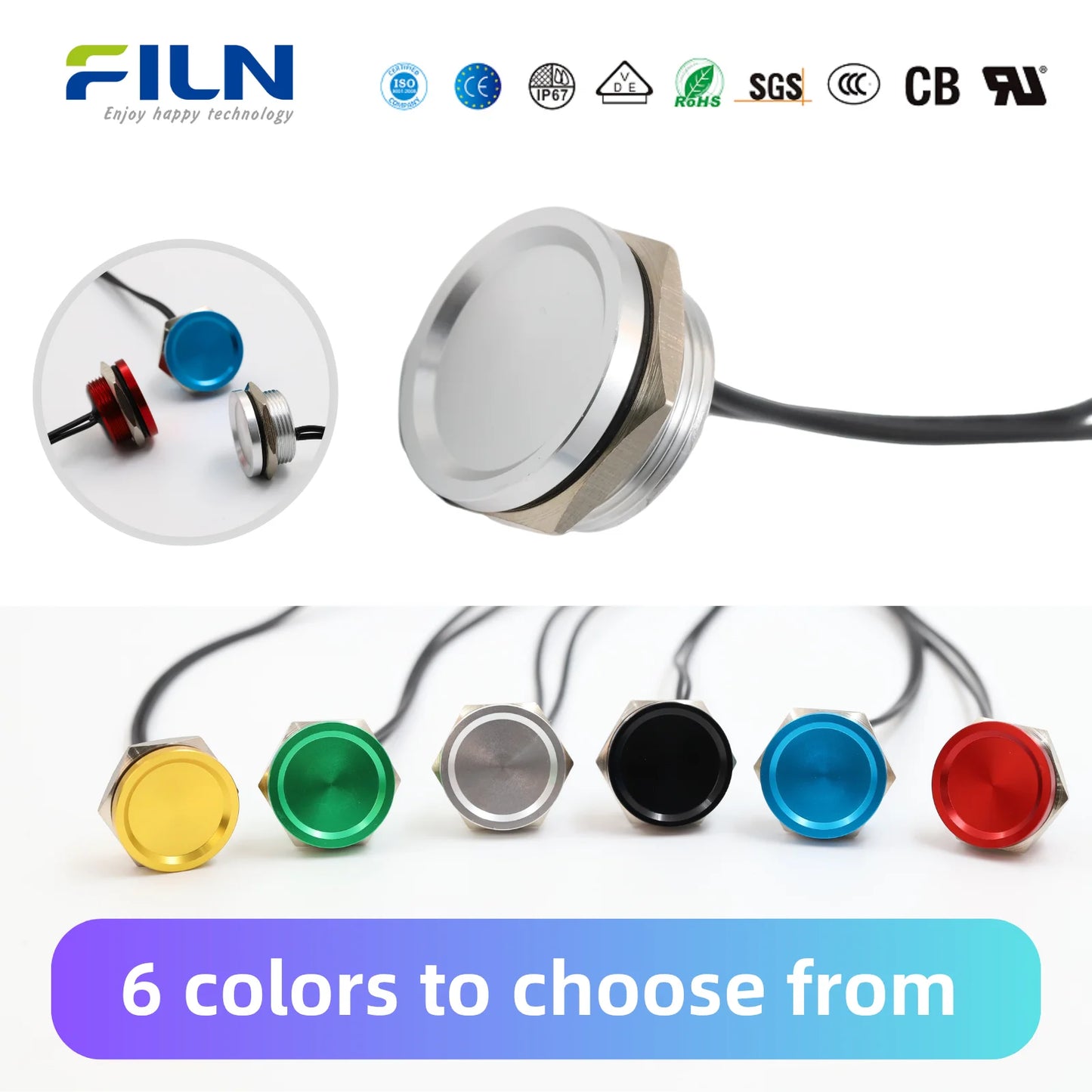 FILN Piezo Push Button Switch Waterproof IP68 16mm 19mm 22mm Industrial Medical Marine  Protection Pulse Output Touch Switch