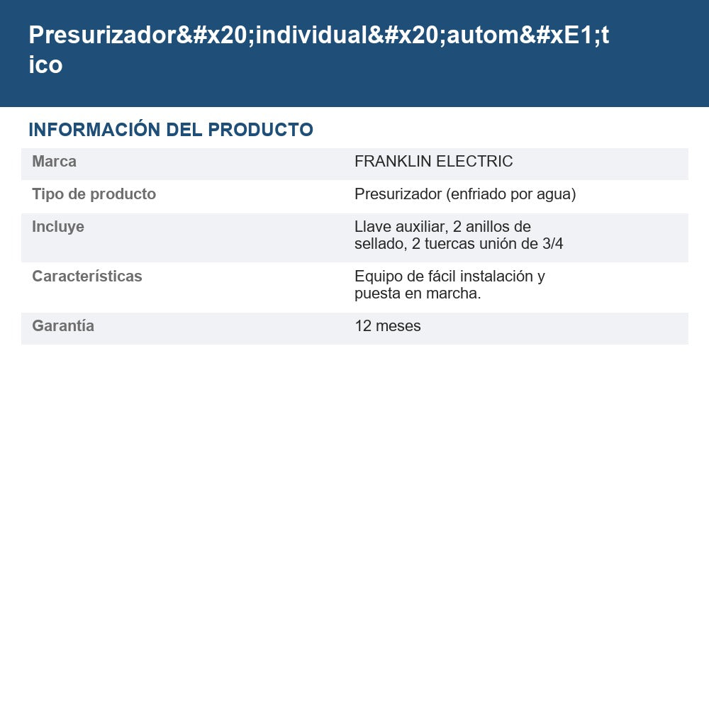 Presurizador individual automático BPR-9-115V