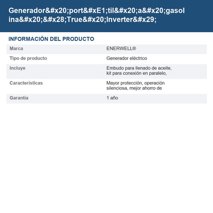 Generador portátil a gasolina (True Inverter) ENERWELL-G1800I