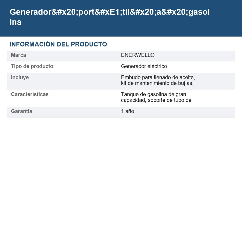 Generador portátil a gasolina ENERWELL-G2500