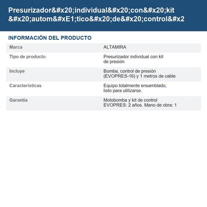 Presurizador individual con kit automático de control de presión EVO-PRISMA25-2/115