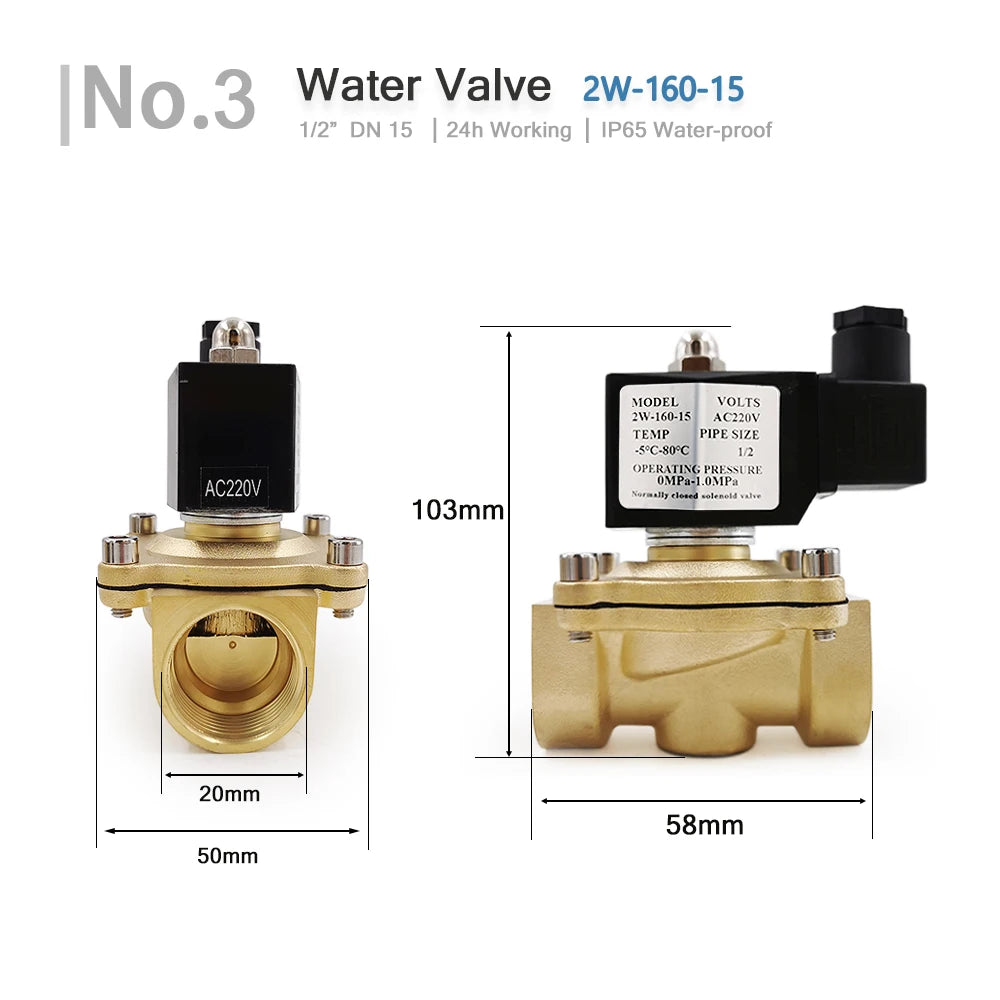 1/4" 3/8" 1/2" 3/4" 1" DN8/10/15/20/25/32 Electric Solenoid Valve Normally Closed IP65 for Water Oil Air 12V 24V 220V 110V