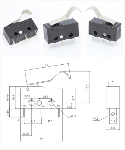 100 PCS/lot 3 pin/2pin All New Limit Switch 5A250VAC KW11-3Z Mini Micro Switch  With Pulley Laser Machine Micro Limit Sensor