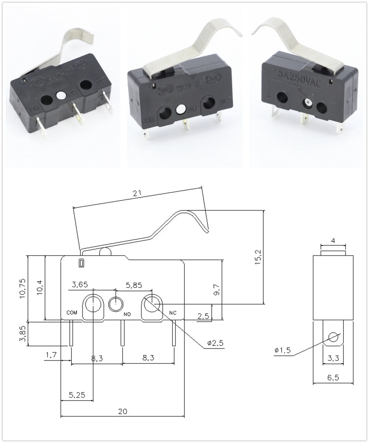 100 PCS/lot 3 pin/2pin All New Limit Switch 5A250VAC KW11-3Z Mini Micro Switch  With Pulley Laser Machine Micro Limit Sensor