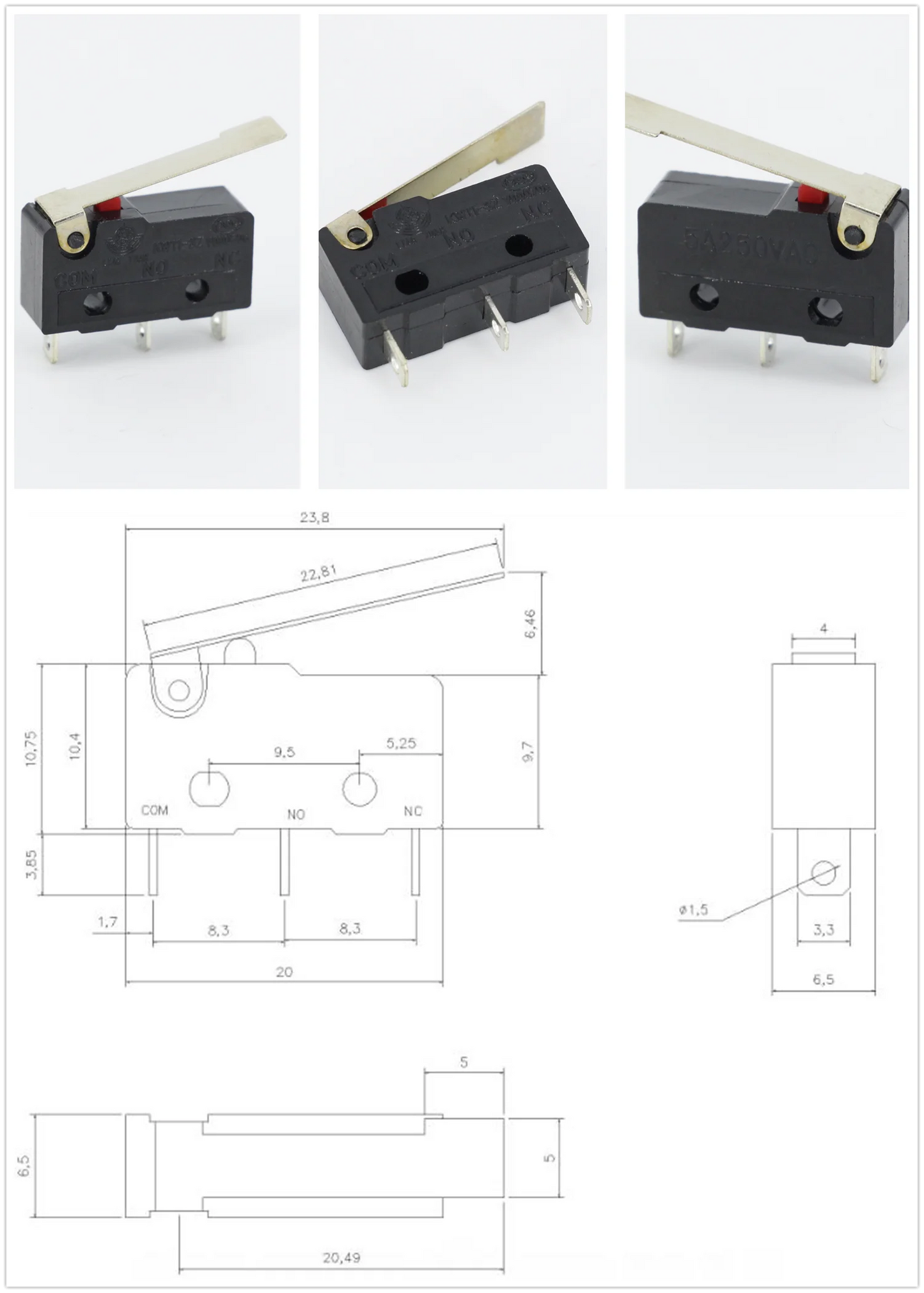 100 PCS/lot 3 pin/2pin All New Limit Switch 5A250VAC KW11-3Z Mini Micro Switch  With Pulley Laser Machine Micro Limit Sensor