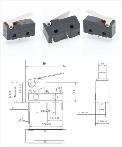 100 PCS/lot 3 pin/2pin All New Limit Switch 5A250VAC KW11-3Z Mini Micro Switch  With Pulley Laser Machine Micro Limit Sensor