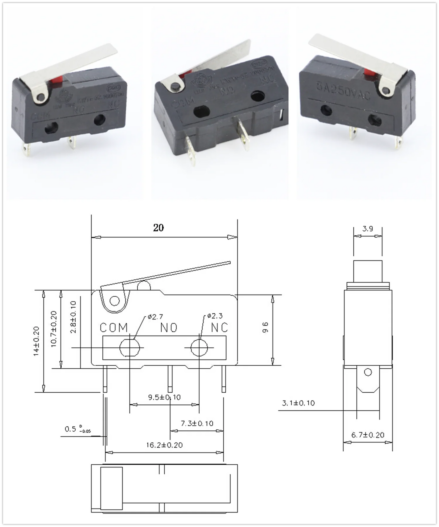 100 PCS/lot 3 pin/2pin All New Limit Switch 5A250VAC KW11-3Z Mini Micro Switch  With Pulley Laser Machine Micro Limit Sensor
