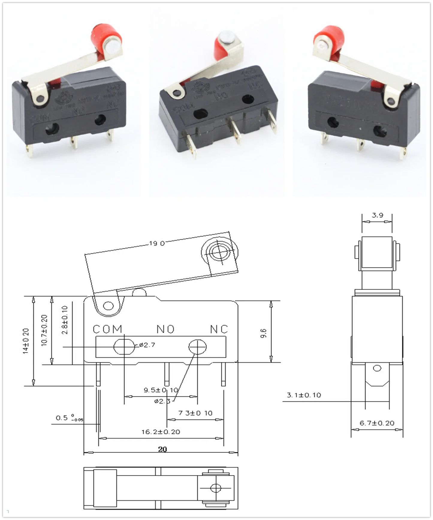 100 PCS/lot 3 pin/2pin All New Limit Switch 5A250VAC KW11-3Z Mini Micro Switch  With Pulley Laser Machine Micro Limit Sensor