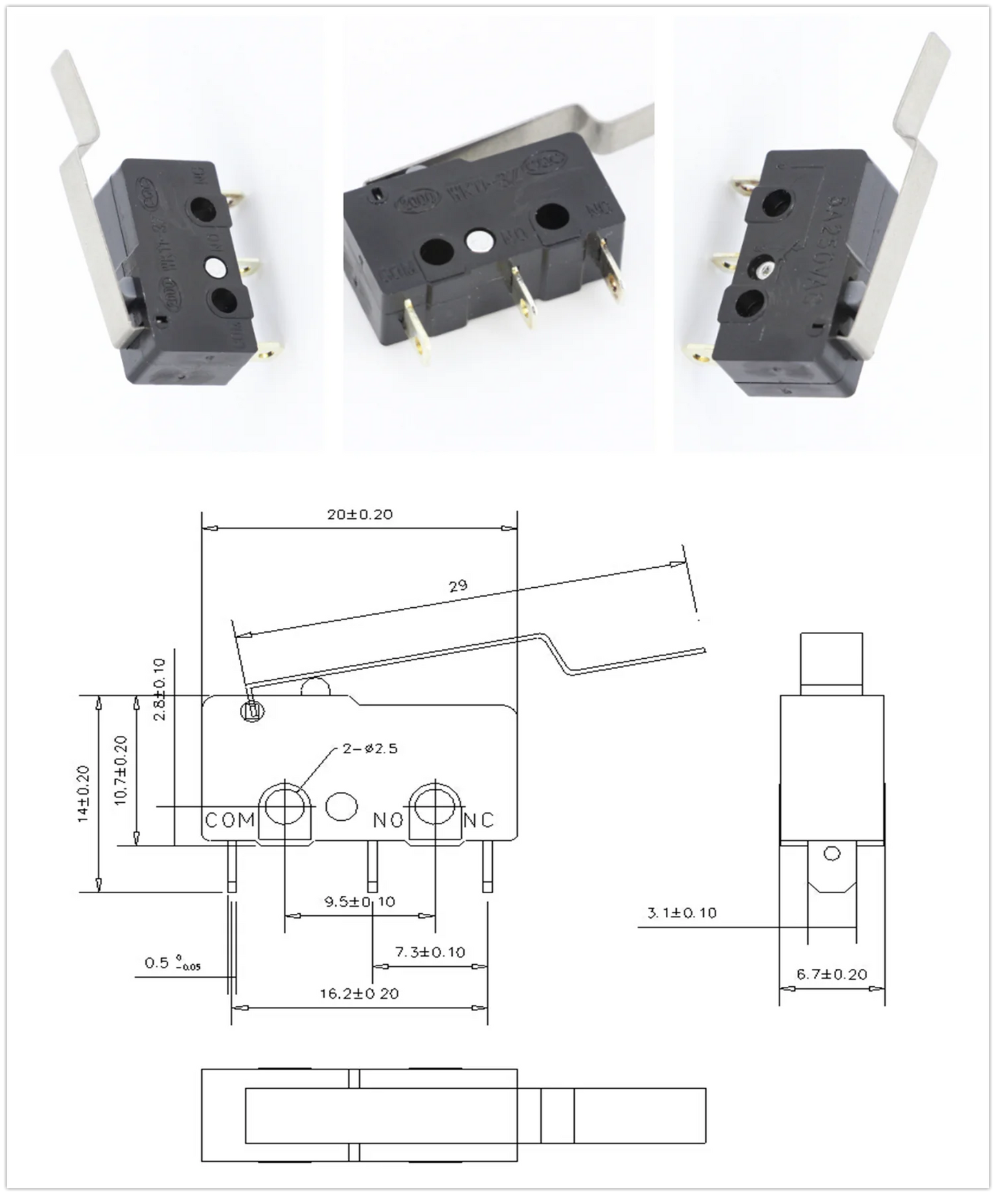 100 PCS/lot 3 pin/2pin All New Limit Switch 5A250VAC KW11-3Z Mini Micro Switch  With Pulley Laser Machine Micro Limit Sensor
