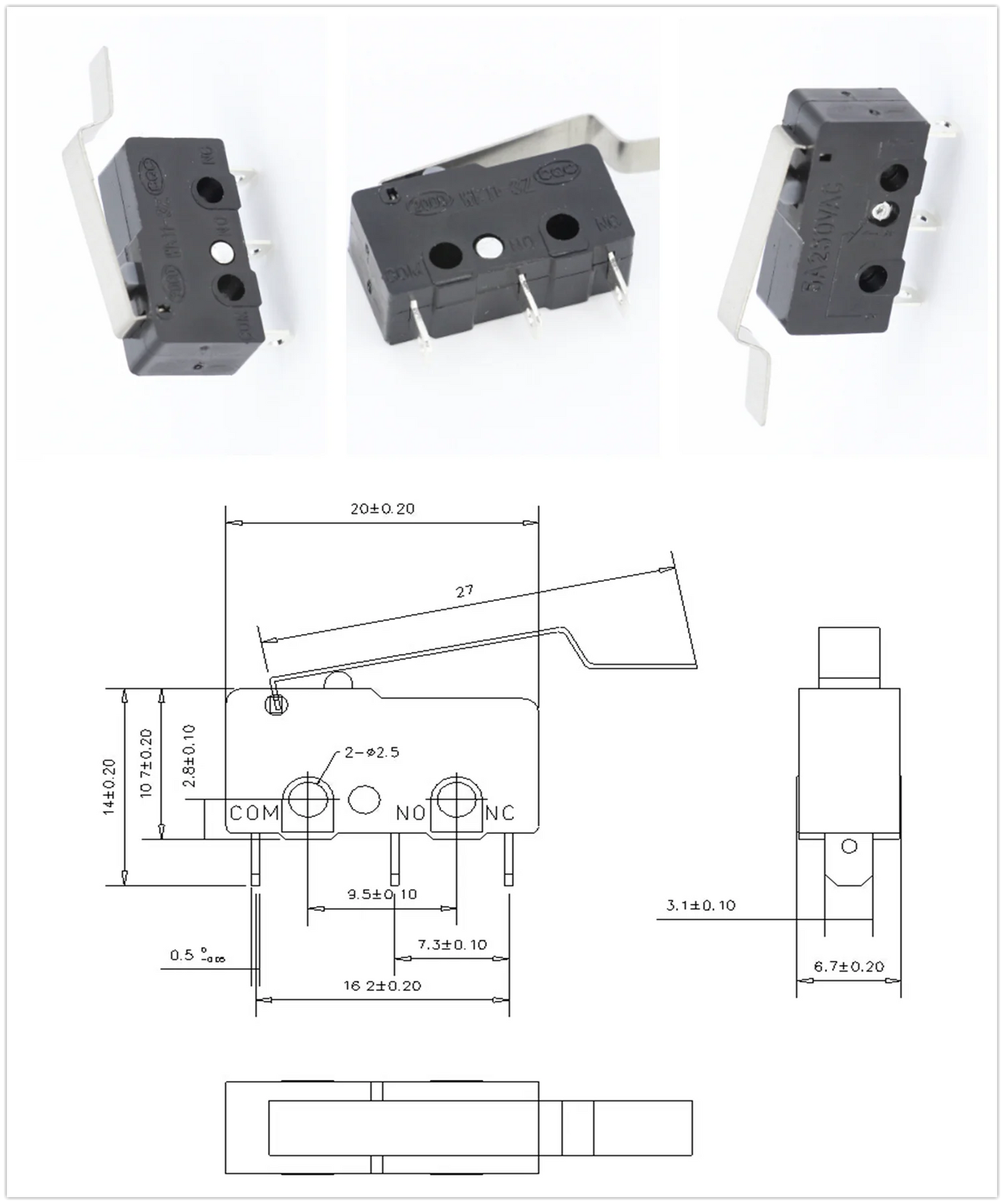 100 PCS/lot 3 pin/2pin All New Limit Switch 5A250VAC KW11-3Z Mini Micro Switch  With Pulley Laser Machine Micro Limit Sensor