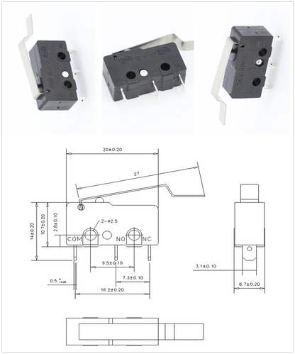 100 PCS/lot 3 pin/2pin All New Limit Switch 5A250VAC KW11-3Z Mini Micro Switch  With Pulley Laser Machine Micro Limit Sensor