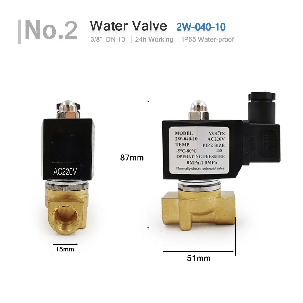 Electroválvula Solenoide Normalmente Cerrada 1/4"-1" (DN8-DN32), IP65, 12V/24V/110V/220V, Agua/Aceite/Aire