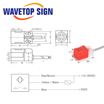 WaveTopSign Inductive Proximity Sensor Switch PL-05N 5mm NPN out DC10-30V Normal Open NEW for Laser Cutting Machine