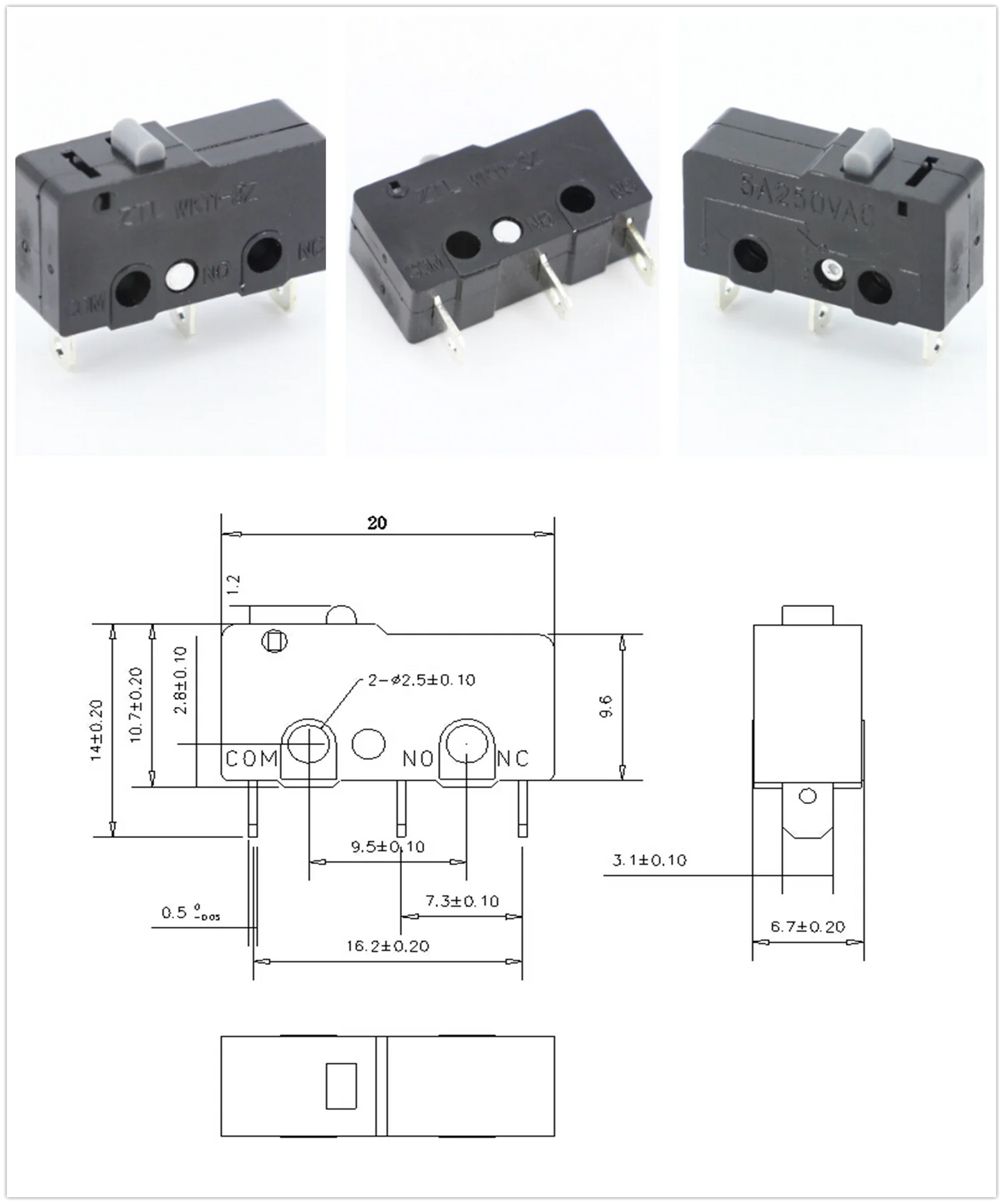 100 PCS/lot 3 pin/2pin All New Limit Switch 5A250VAC KW11-3Z Mini Micro Switch  With Pulley Laser Machine Micro Limit Sensor