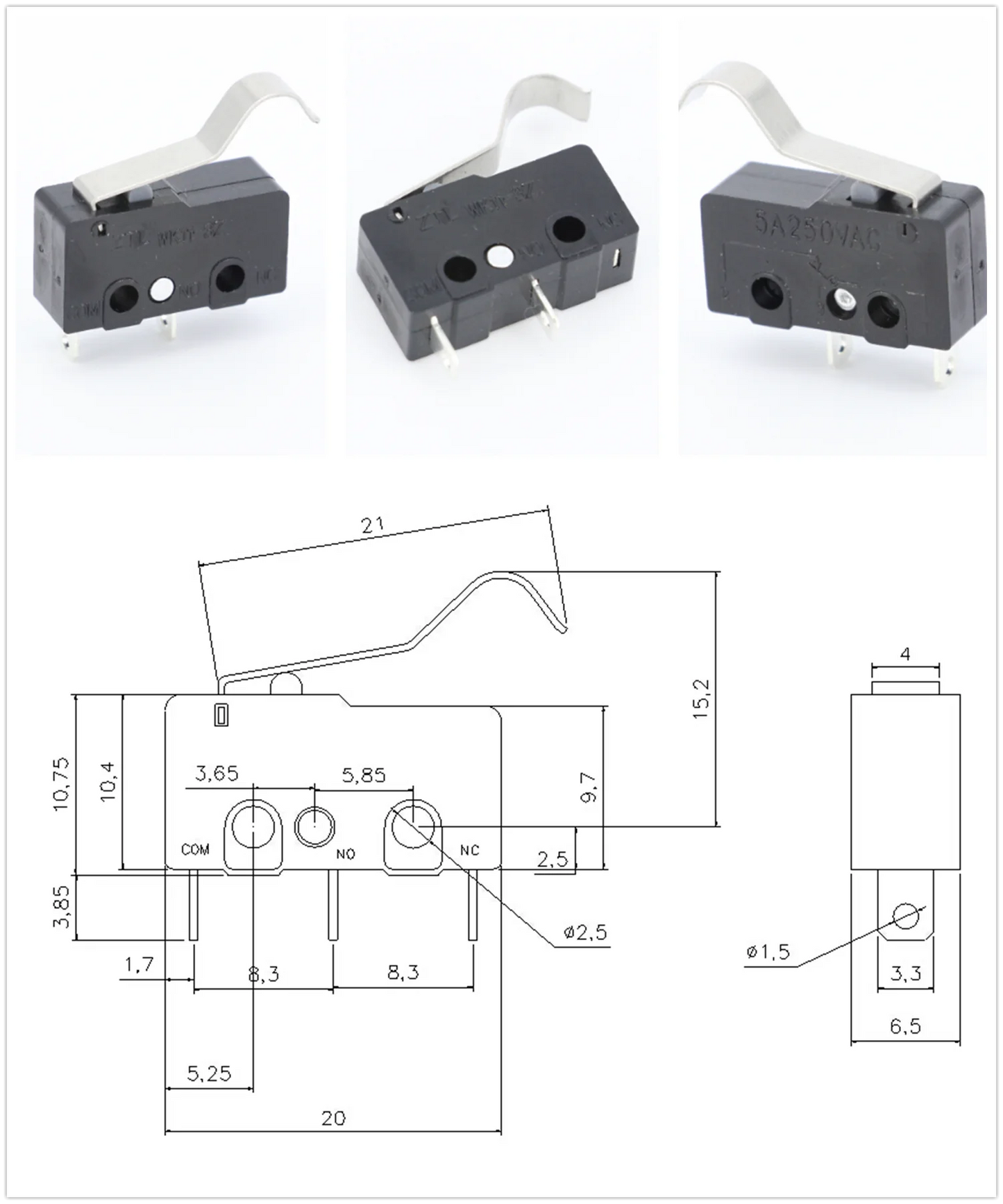 100 PCS/lot 3 pin/2pin All New Limit Switch 5A250VAC KW11-3Z Mini Micro Switch  With Pulley Laser Machine Micro Limit Sensor