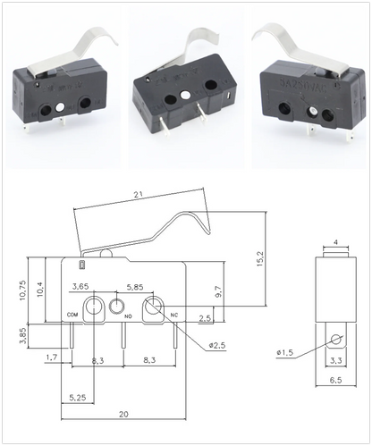 100 PCS/lot 3 pin/2pin All New Limit Switch 5A250VAC KW11-3Z Mini Micro Switch  With Pulley Laser Machine Micro Limit Sensor