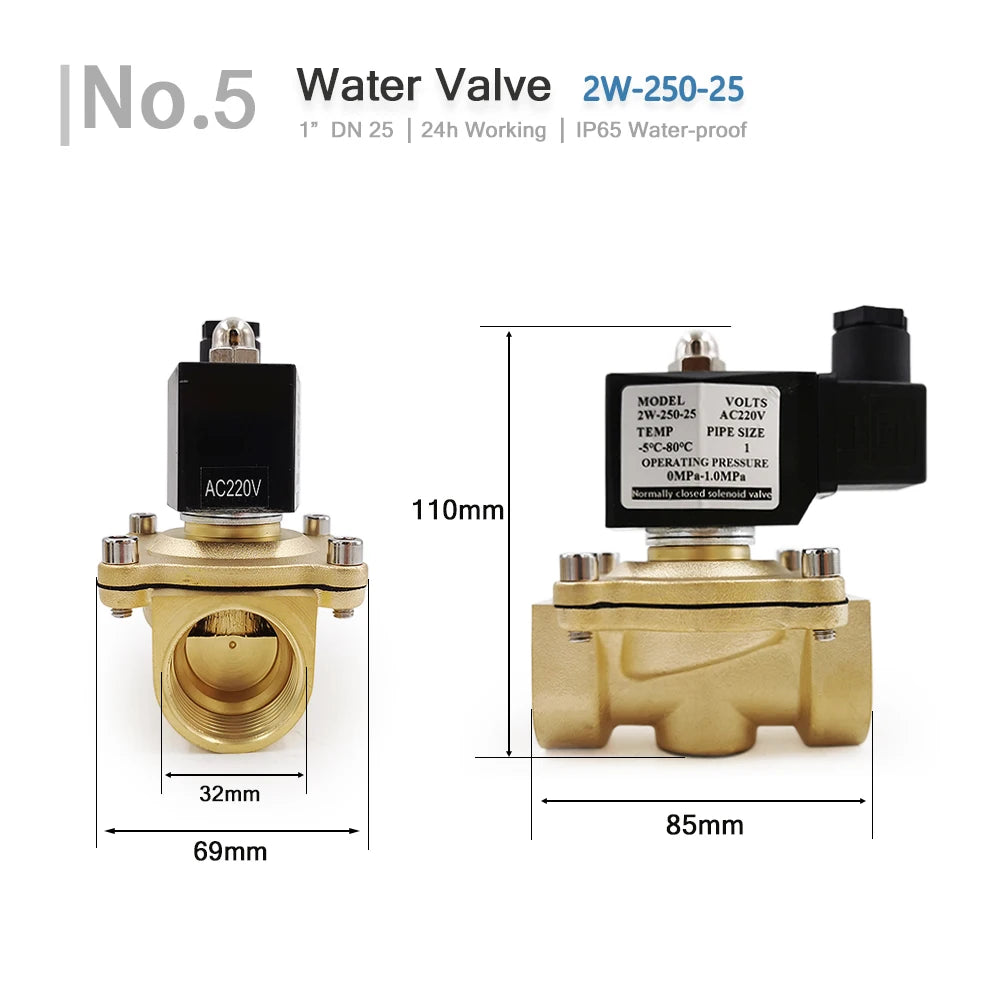 1/2" 3/4" 1" 2" DN15 DN20 DN25 DN32 DN50 Electric Ball Valve 12V 24V 220V 110V Solenoid Valve Normally Closed for Water Oil Air
