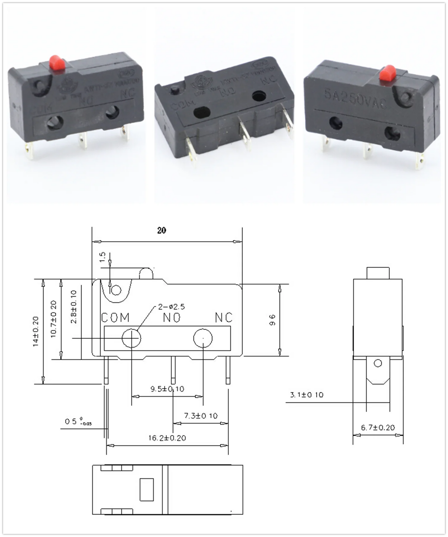 100 PCS/lot 3 pin/2pin All New Limit Switch 5A250VAC KW11-3Z Mini Micro Switch  With Pulley Laser Machine Micro Limit Sensor