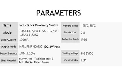 Stainless Steel M3 M4 M5 M6 Mini Proximity Switches Inductive Sensor Switch NPN PNP 0.6mm 0.8mm 1mm 1.2mm Detective Distance