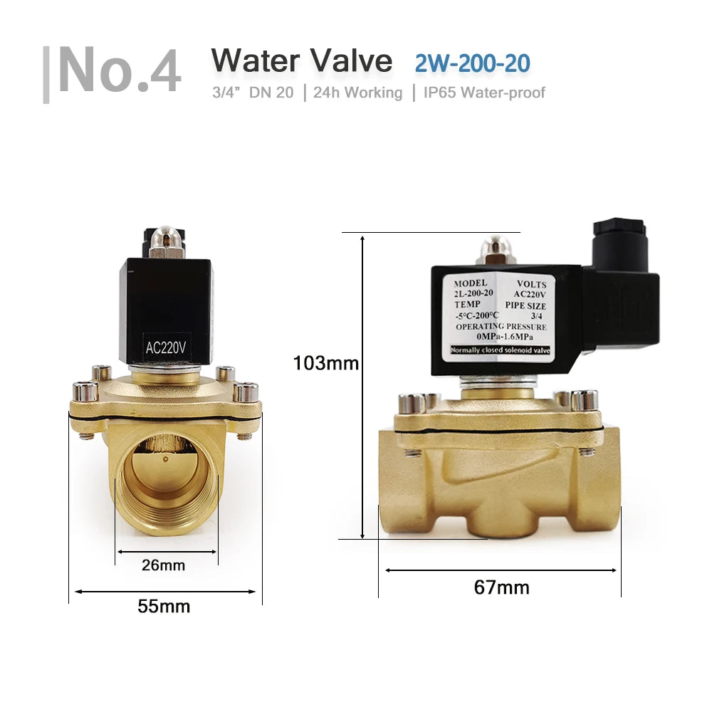1/4" 3/8" 1/2" 3/4" 1" DN8/10/15/20/25/32 Electric Solenoid Valve Normally Closed IP65 for Water Oil Air 12V 24V 220V 110V