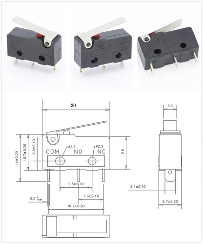 100 PCS/lot 3 pin/2pin All New Limit Switch 5A250VAC KW11-3Z Mini Micro Switch  With Pulley Laser Machine Micro Limit Sensor