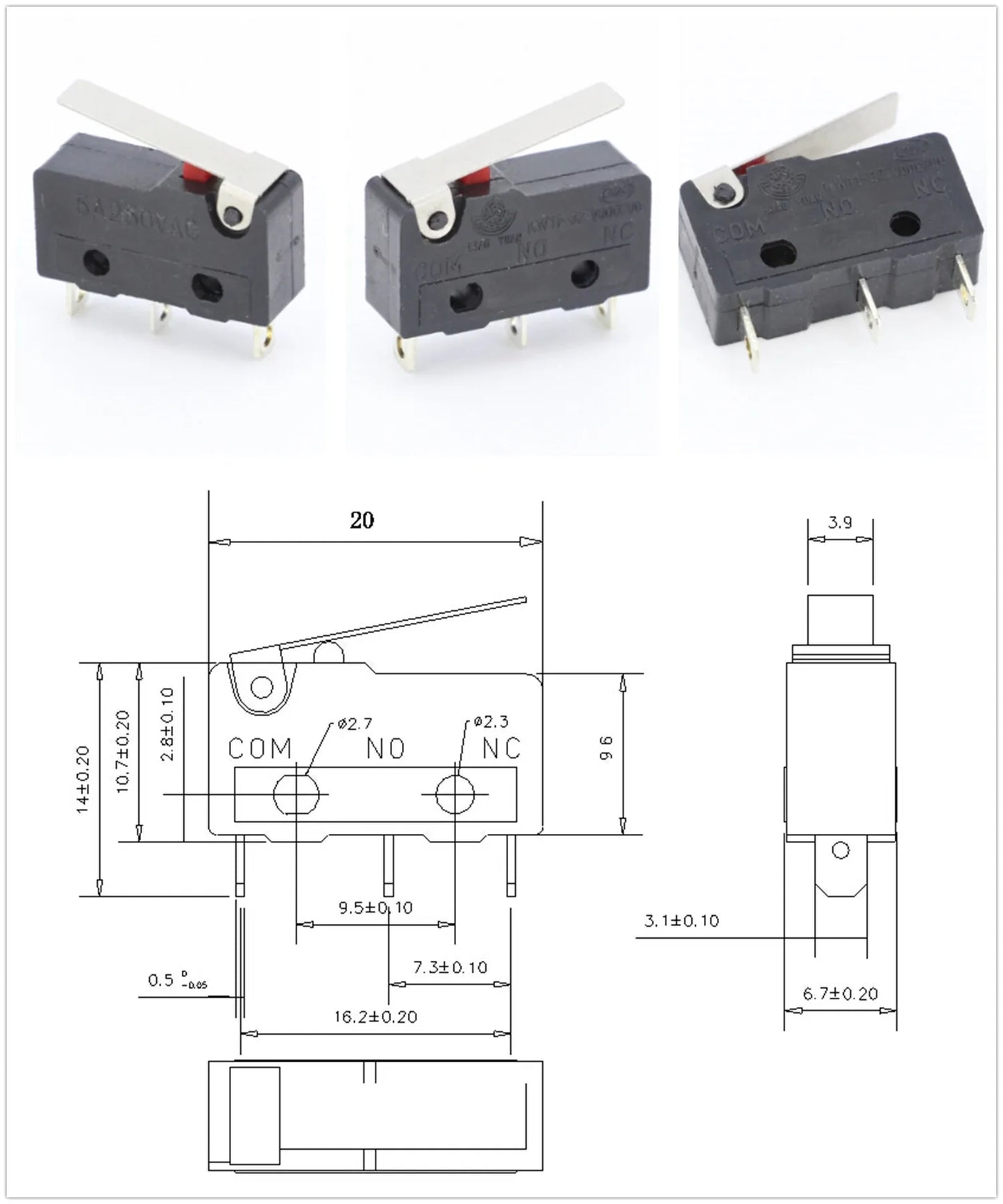 100 PCS/lot 3 pin/2pin All New Limit Switch 5A250VAC KW11-3Z Mini Micro Switch  With Pulley Laser Machine Micro Limit Sensor