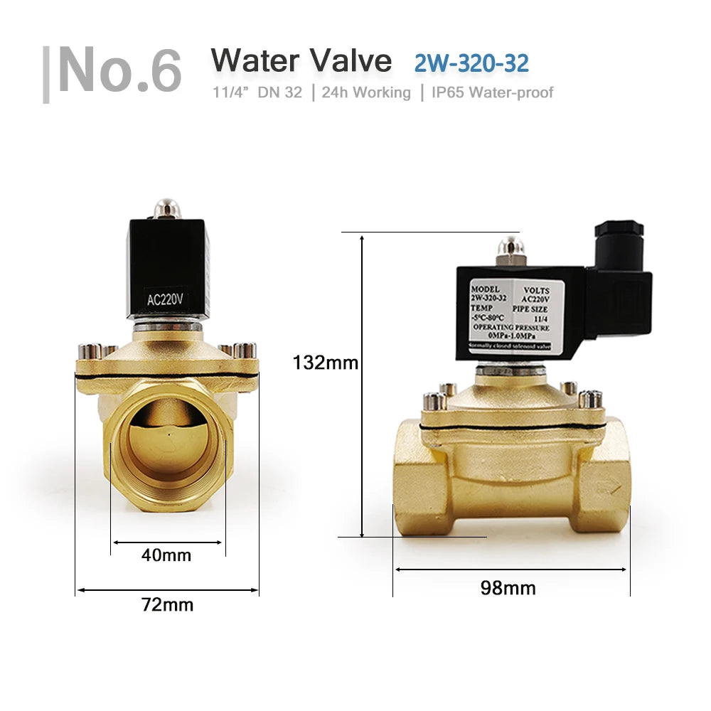 Electroválvula Solenoide Normalmente Cerrada 1/4"-1" (DN8-DN32), IP65, 12V/24V/110V/220V, Agua/Aceite/Aire