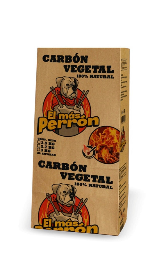 Bolsa para carbón El Más Perrón 3 kg kraft capa sencilla, impresa a 3 tintas