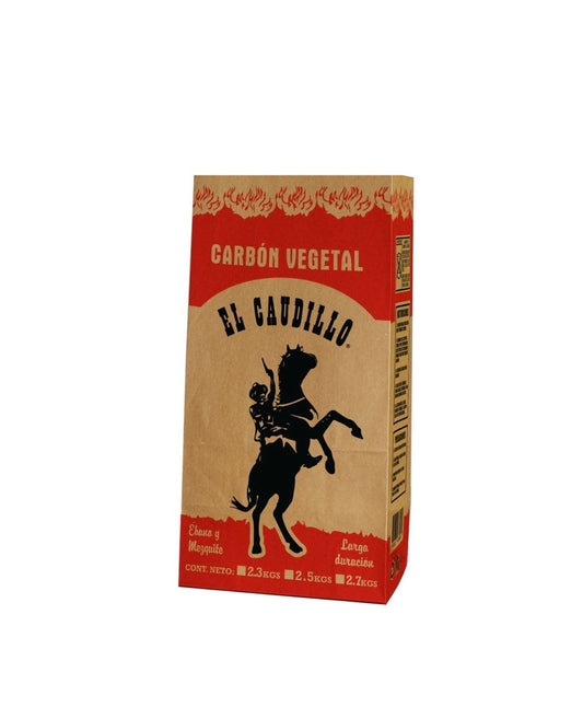 Bolsa para carbón El Caudillo 2.7 kg kraft capa sencilla, impresa a 2 tintas rojo y negro