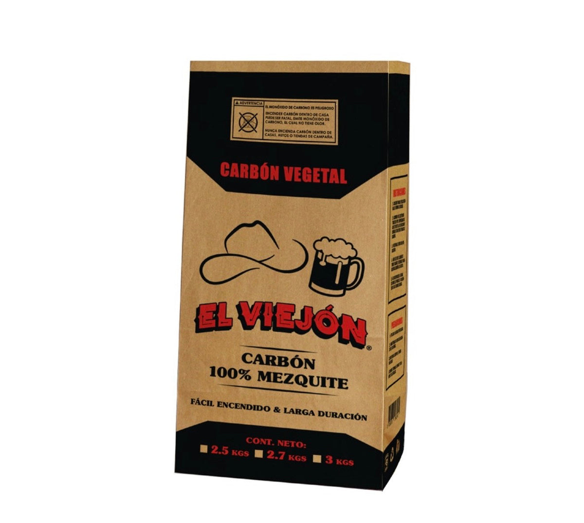 Bolsa para carbón El Viejón 3.6 kg kraft 2 tintas, paquete de 500 piezas
