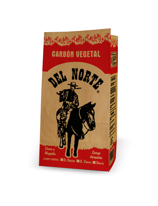 Bolsa para carbón Del Norte 3 kg kraft capa sencilla, impresa a 2 tintas rojo y negro