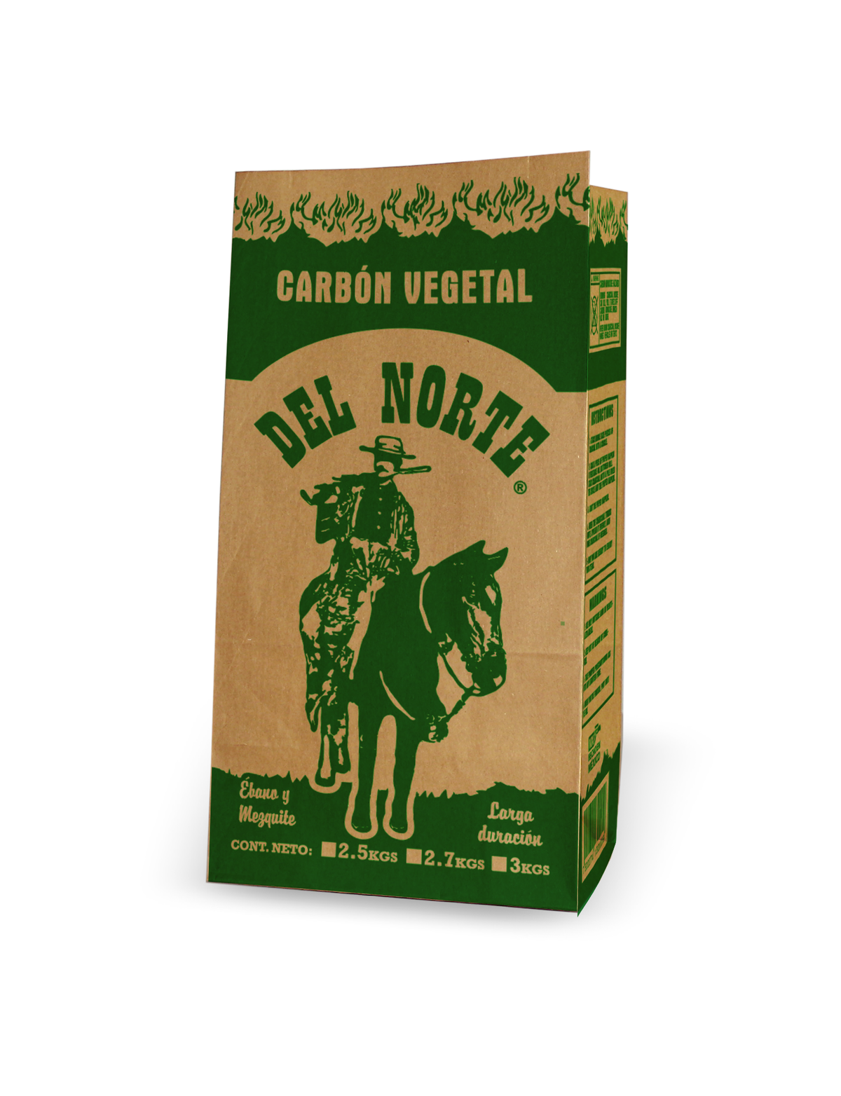 Bolsa para carbón Del Norte 3 kg kraft, impresa a 1 tinta verde