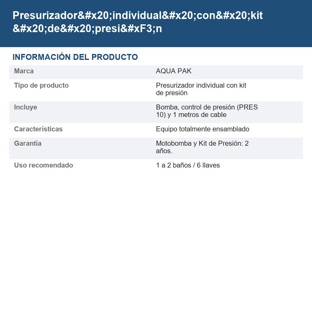 PRES-AP50-P10 info