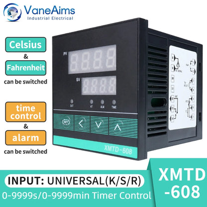 Controlador de Temperatura PID XMTD-608 con Temporizador 0-9999min, Display Digital, 1300°C, 85-265VAC