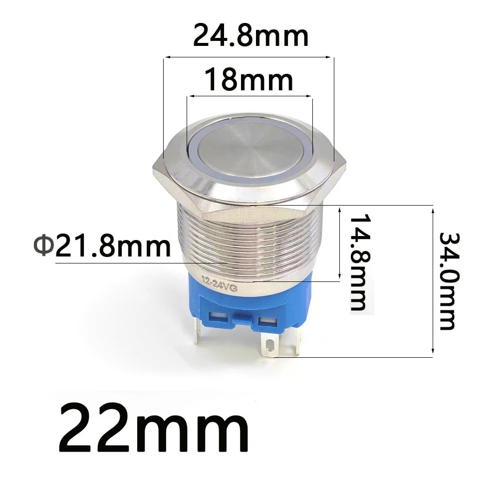 10pcs Momentary Switch 12v Metal Push Button Latching 16mm 19mm 22mm Red Blue LED Light Start Stop PC Power 3v 5v 6v 24v 220v