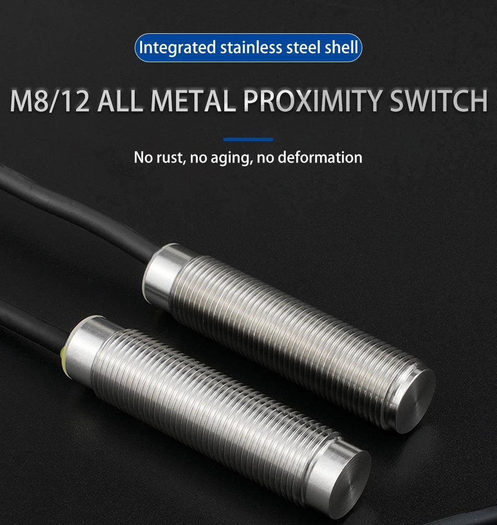 Cloweit M8/M12 All Metal Encapsulated Proximity Switch Sensor Inductive Three Wire NPN Normally Open