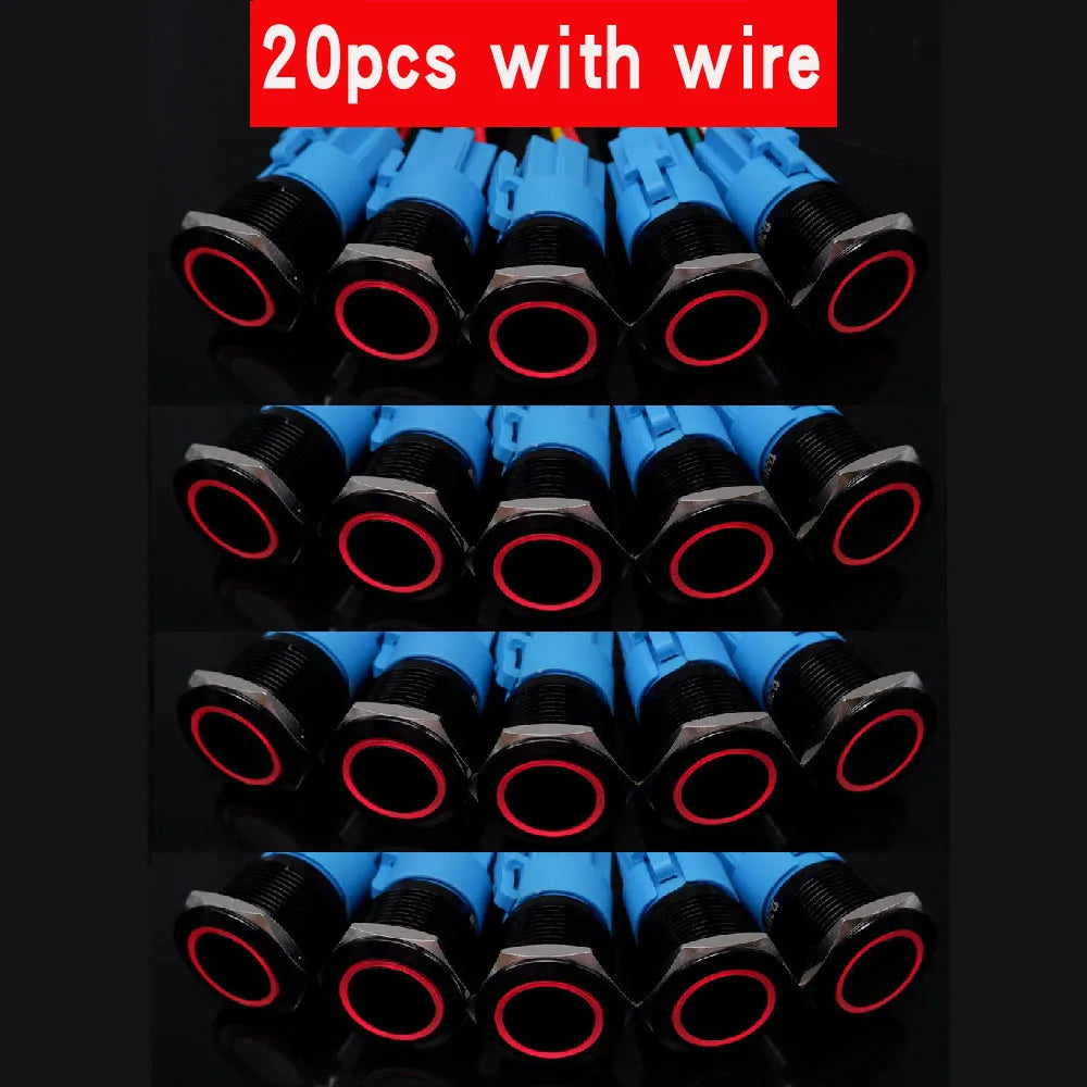 20pcs 16mm 19mm 22mm Metal Push Button Switch LED Ring Power Light Momentary Latching Waterproof  5V 12V 24V 220V Black 1NO1NO