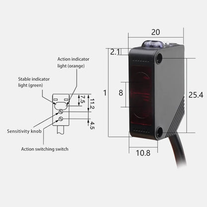 BXUAN E3Z infrared diffuse reflection photoelectric switch sensor NPN PNP NO+NC Sn: 10cm-30cm lens reflection optical sensor