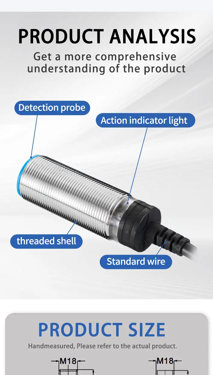 M8 Inductive Proximity Switch Sensor Flush Mount DC 10-30V AC90-250V NPN PNP NO NC Output for Industrial Automation