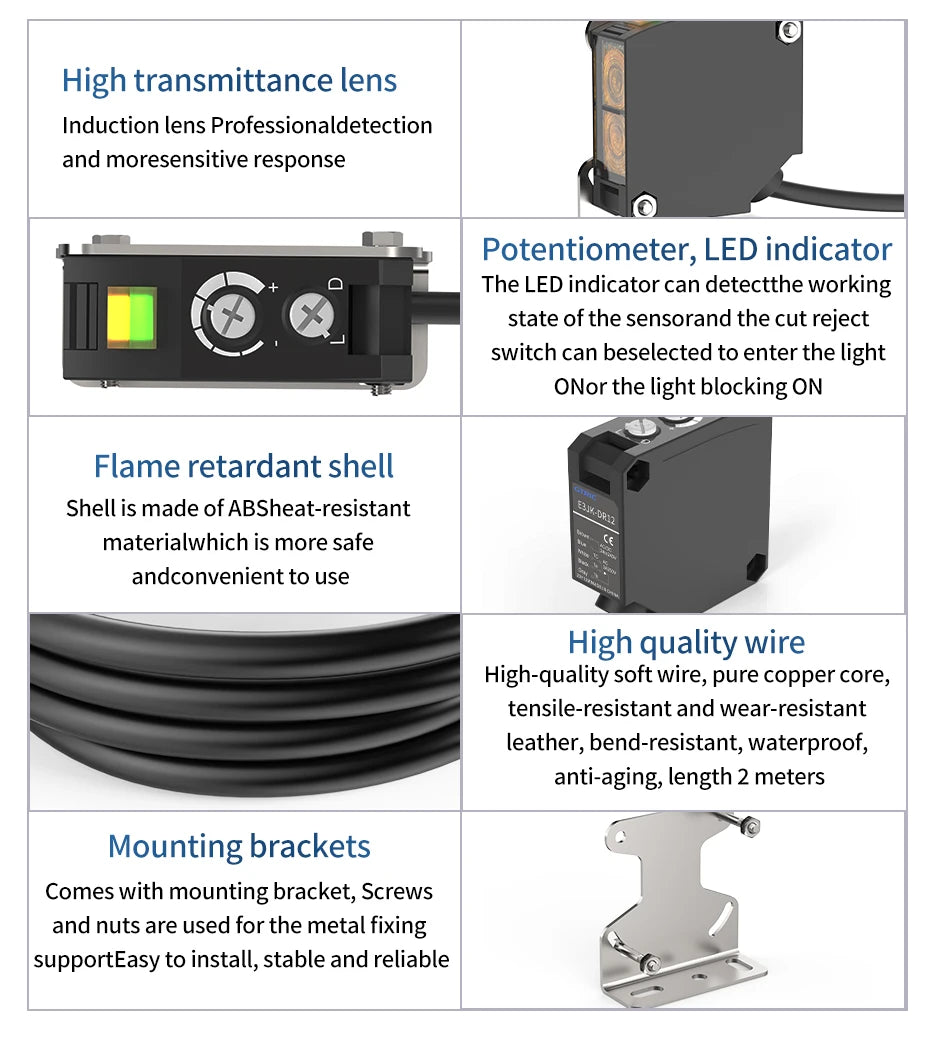 GTRIC E3JK-TR12 Square Photoelectric Sensor Through-beam 24-240V AC/DC Universal Relay Output Diffused Photoelectric Switch