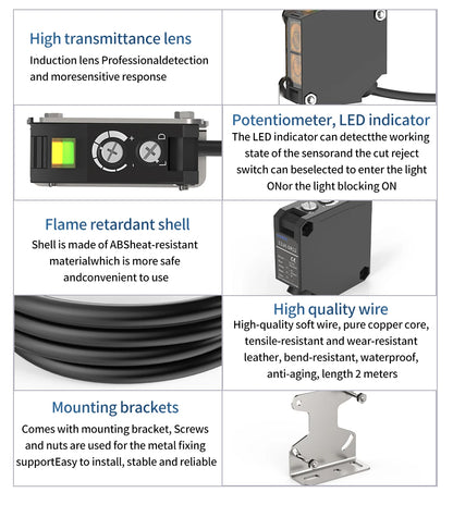 GTRIC E3JK-TR12 Square Photoelectric Sensor Through-beam 24-240V AC/DC Universal Relay Output Diffused Photoelectric Switch