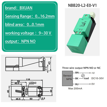 BXUAN Square inductive sensor with a detection distance of 20mm, three wire four wire output NPN PNP AC NO NC