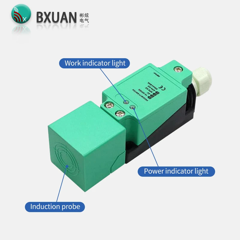 BXUAN Square inductive sensor with a detection distance of 20mm, three wire four wire output NPN PNP AC NO NC