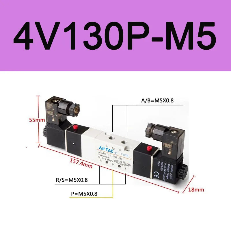 AirTAC 4V130C-06 4V230C-08 4V330C-10 4V430C-15 Pneumatic Air Solenoid Valve 5 Port 3 Position Way Reversing  12V 24V 110V 220V